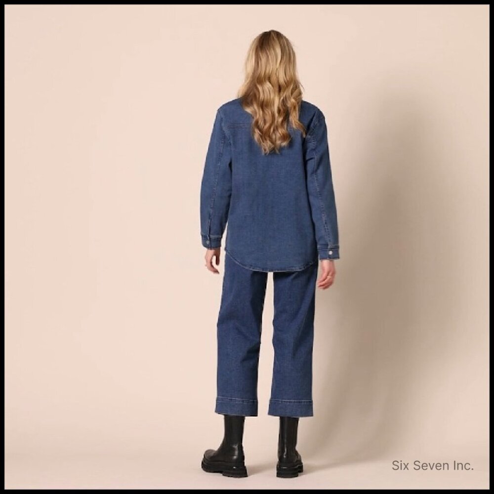 Oversized Denim Shirt Jacket Heavyweight Stretch Y2K Chic Layering Piece - Picture 8 of 8